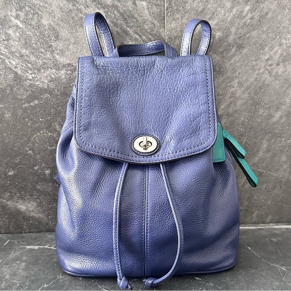 Coach Park Leather Backpack French Blue Royal Teal Lining Mini Shoulder Bag - Picture 1 of 16